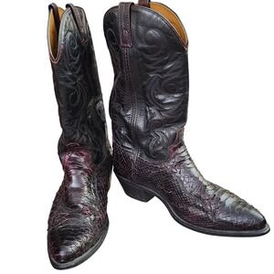 Acme Burgundy PYTHON Exotic Leather Western Boots